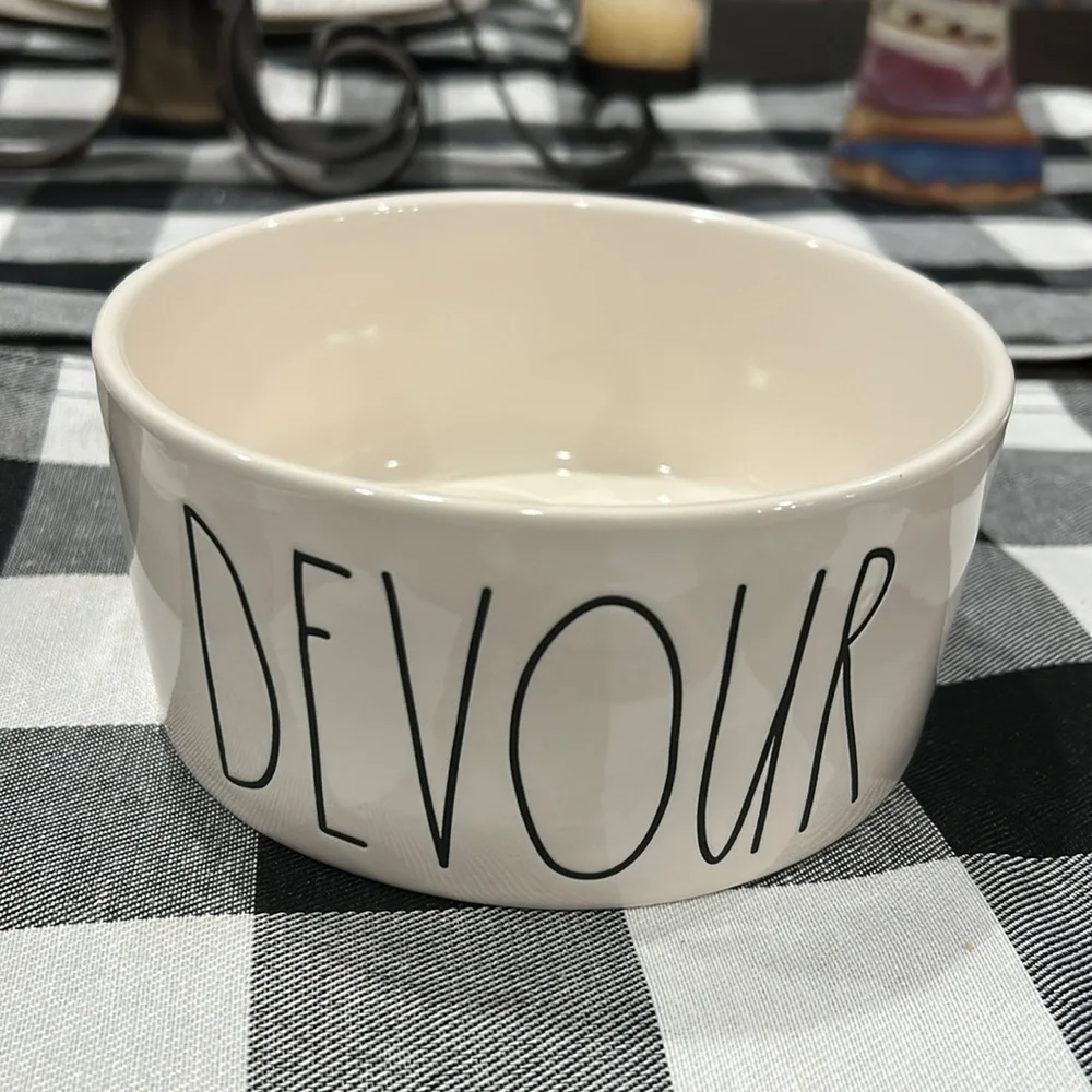 Rae Dunn 6in Dog Bowl “Devour”